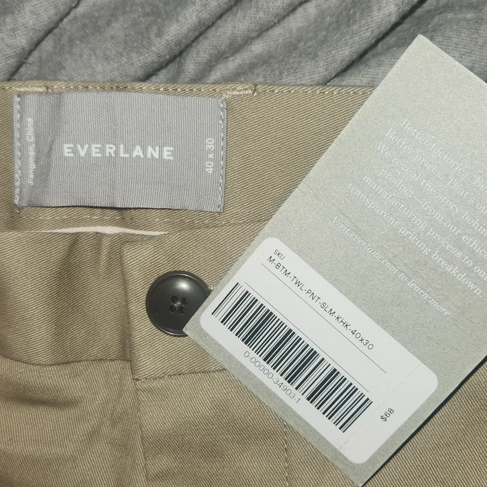 NWT- Everlane Khaki Slim Pants Size 40x30